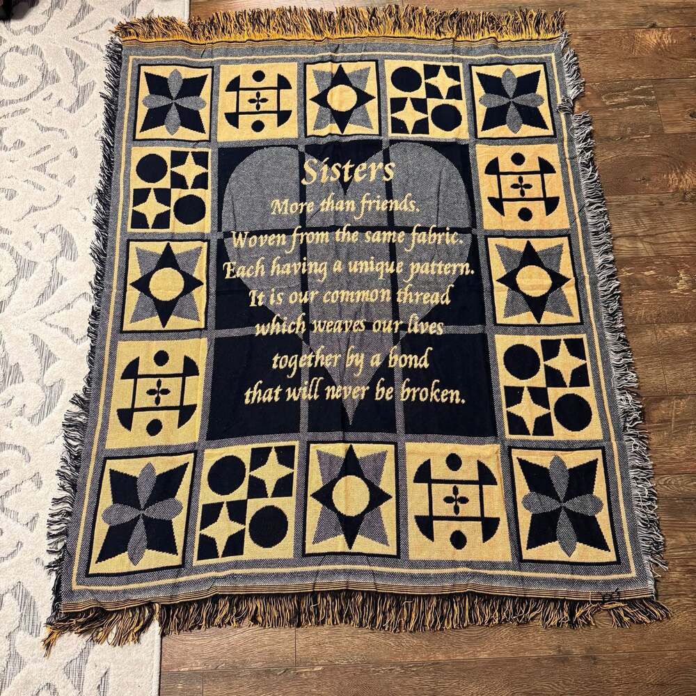 WMG 2005 Vtg Sisters Geometric Tapestry Throw Blanket Made in Spain